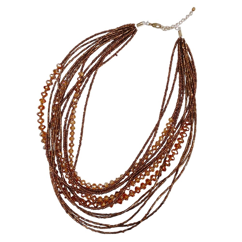 Vintage Multi-Strand Amber Acrylic Bead Necklace, Gold Tone, Boho Style Y2K